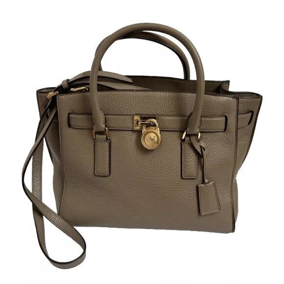 Michael Kors Handbag Tote Taupe Satchel Leather Tote ShoulderBag Purse Crossbody